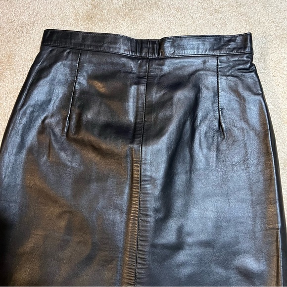 Vintage Leather Black Pencil Skirt 26" Waist High Waisted - Picture 11 of 16